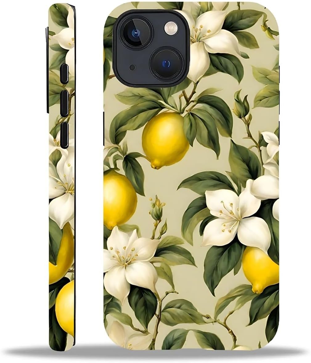 Case for iPhone 13/14,Camellia Lemon Exquisitely Pattern Double Protective Phone Cover Cases Soft Silicone for iPhone 13/14