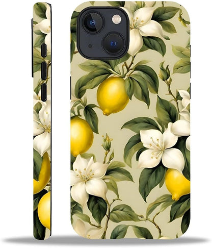 Case for iPhone 13/14,Camellia Lemon Exquisitely Pattern Double Protective Phone Cover Cases Soft Silicone for iPhone 13/14