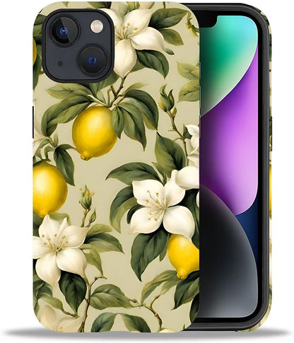 Case for iPhone 13/14,Camellia Lemon Exquisitely Pattern Double Protective Phone Cover Cases Soft Silicone for iPhone 13/14