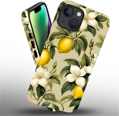 Case for iPhone 13/14,Camellia Lemon Exquisitely Pattern Double Protective Phone Cover Cases Soft Silicone for iPhone 13/14