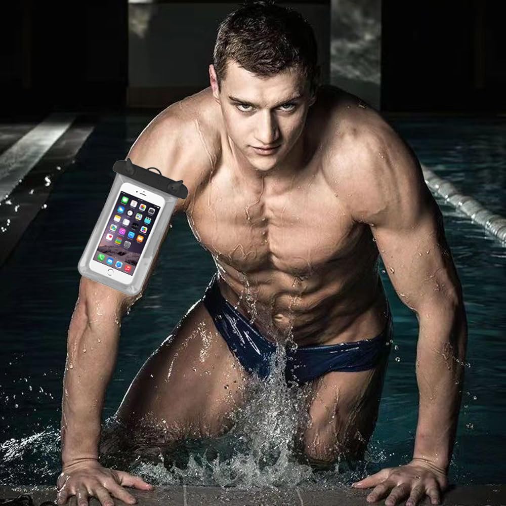 Soft Waterproof Phone Pouch, Universal IPX8 Waterproof Case for iPhone Samsung Galaxy Series, 6.0" Dry Bag with Armband + Lanyard for Beach Pool Water Play Swimming Yellow