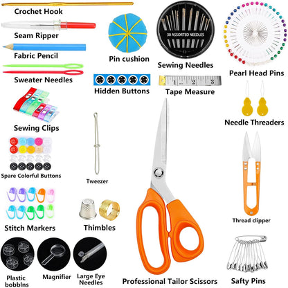 Sewing Kit for Adults Beginners, Portable Needle Thread Repair Kit | Heavy Duty Tailor Scissors, 43XL Thread & Yarn Snips, Complete Sewing Supplies Set for Home, Travel & College Dorm Essentials