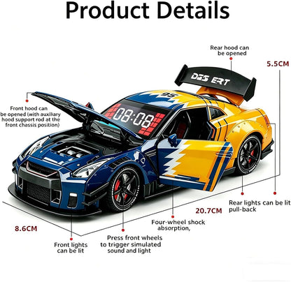 Hyper-car Alarm Clock, Car Alarm Clock, with Crystal Clear LED Display Screen, Digital Clock, Modern Sports Car Nightstand Clocks, Desk Decor with Light Effects (Yellow Blue)