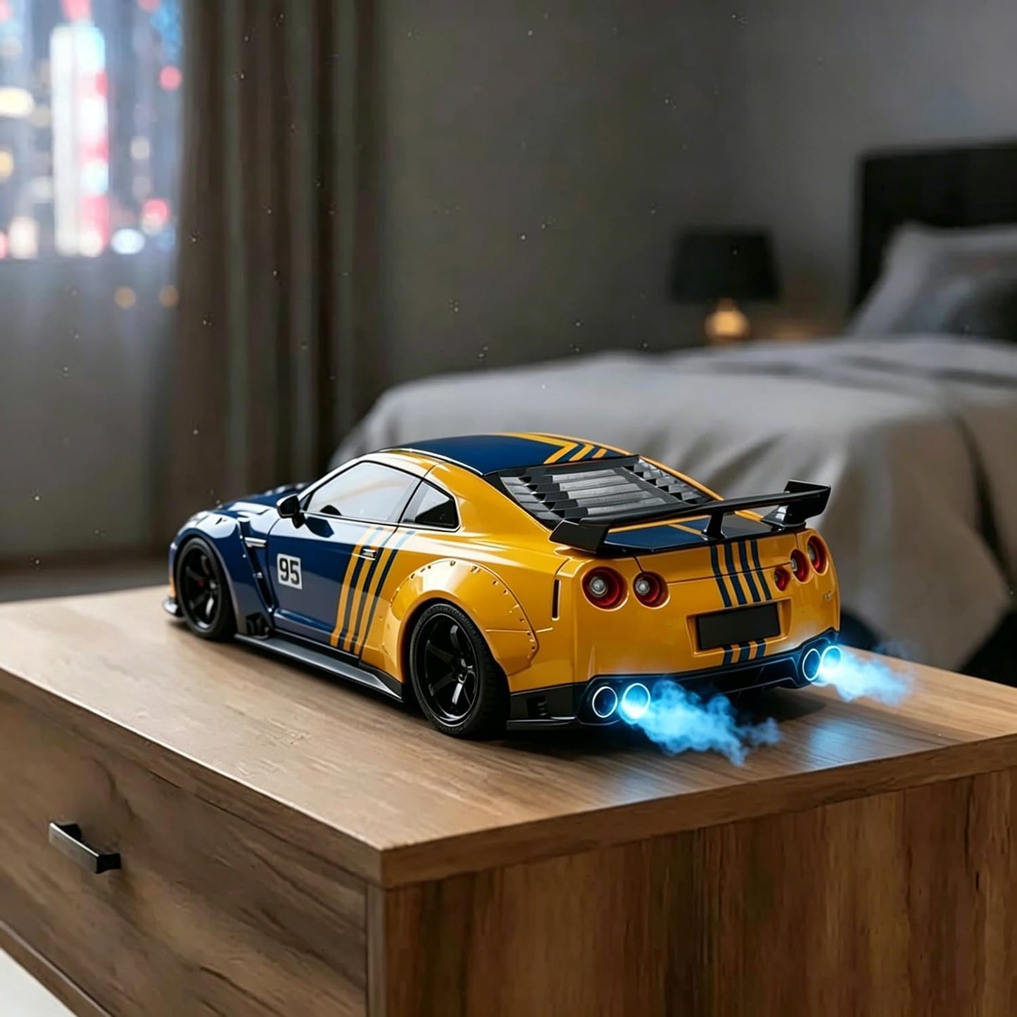 Hyper-car Alarm Clock, Car Alarm Clock, with Crystal Clear LED Display Screen, Digital Clock, Modern Sports Car Nightstand Clocks, Desk Decor with Light Effects (Yellow Blue)