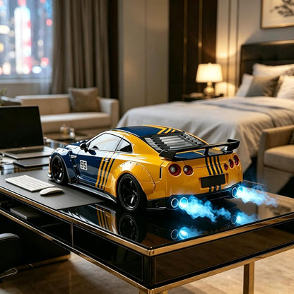 Hyper-car Alarm Clock, Car Alarm Clock, with Crystal Clear LED Display Screen, Digital Clock, Modern Sports Car Nightstand Clocks, Desk Decor with Light Effects (Yellow Blue)