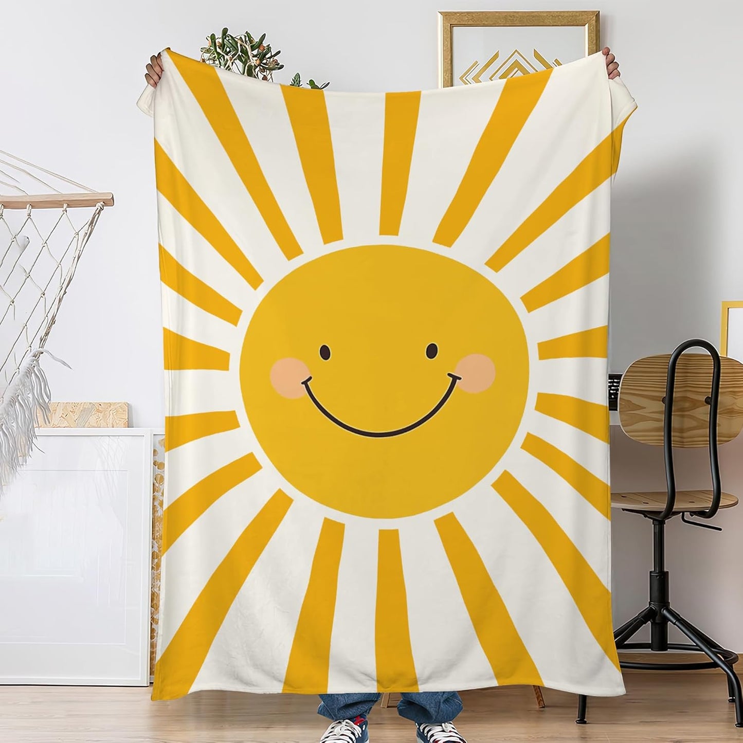 Fall Throw Blanket,Cute Yellow Sun Throw Blanket for Couch Home Decor,Boho Sun Soft Plush Travel Blanket Lightweight,Cozy Throws for Couch,Bed,Naps,Reading50 X 60 Inch