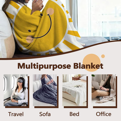 Fall Throw Blanket,Cute Yellow Sun Throw Blanket for Couch Home Decor,Boho Sun Soft Plush Travel Blanket Lightweight,Cozy Throws for Couch,Bed,Naps,Reading50 X 60 Inch
