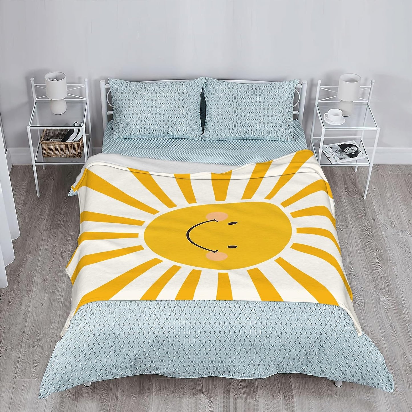 Fall Throw Blanket,Cute Yellow Sun Throw Blanket for Couch Home Decor,Boho Sun Soft Plush Travel Blanket Lightweight,Cozy Throws for Couch,Bed,Naps,Reading50 X 60 Inch