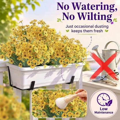 24 Bundles Artificial Flowers, UV Resistant No Fade Plastic Fake Plants, Indoor Outdoor Decorative Faux Flowers for Garden Patio Porch Window Hanging Planter Home Party (Yellow)