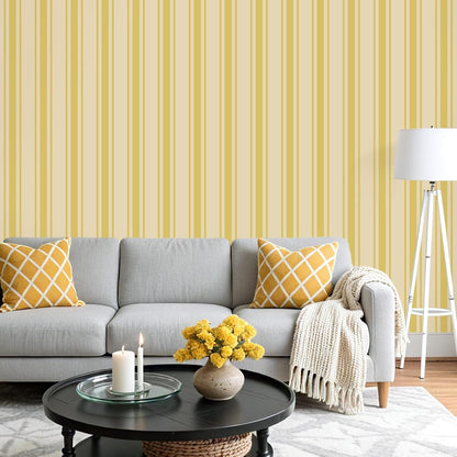 Lemon Yellow Striped Peel and Stick Wallpaper Boho Chic Geometric Stripes Wallpaper 17.7''x118'' Self Adhesive Removable Stripe Contact Paper for Shelves Walls Living Room Bedroom Renters