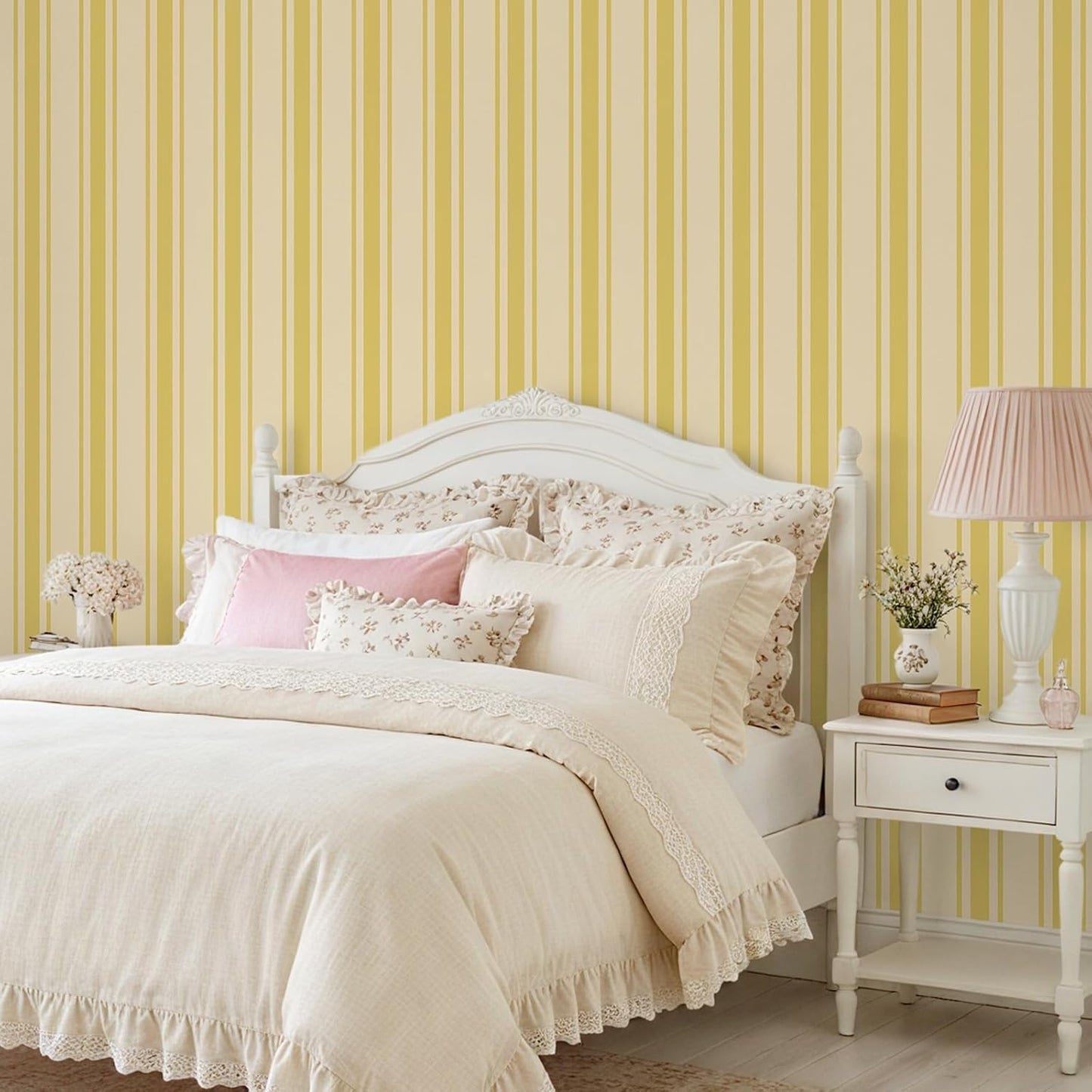 Lemon Yellow Striped Peel and Stick Wallpaper Boho Chic Geometric Stripes Wallpaper 17.7''x118'' Self Adhesive Removable Stripe Contact Paper for Shelves Walls Living Room Bedroom Renters