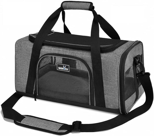 Wakytu TSA & Airline Approved Soft Pet Carrier for Cats/Dogs,17.7x11x8.3 | 3 entrances & 5 vents, waterproof rip-stop, anti-escape locks, padded strap,plane underseat,cat dog carrier