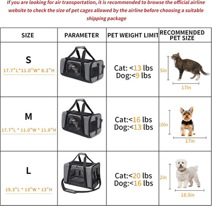 Wakytu TSA & Airline Approved Soft Pet Carrier for Cats/Dogs,17.7x11x8.3 | 3 entrances & 5 vents, waterproof rip-stop, anti-escape locks, padded strap,plane underseat,cat dog carrier
