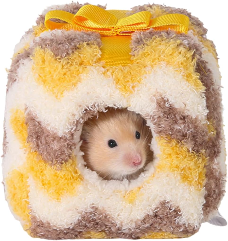 Rat Hamster Warm Bed House Cusion Fleece Hut Cute Toy Nest for Mini Small Animal Mice, Sugar Glider, Dwraf Hamster (Yellow,Small)