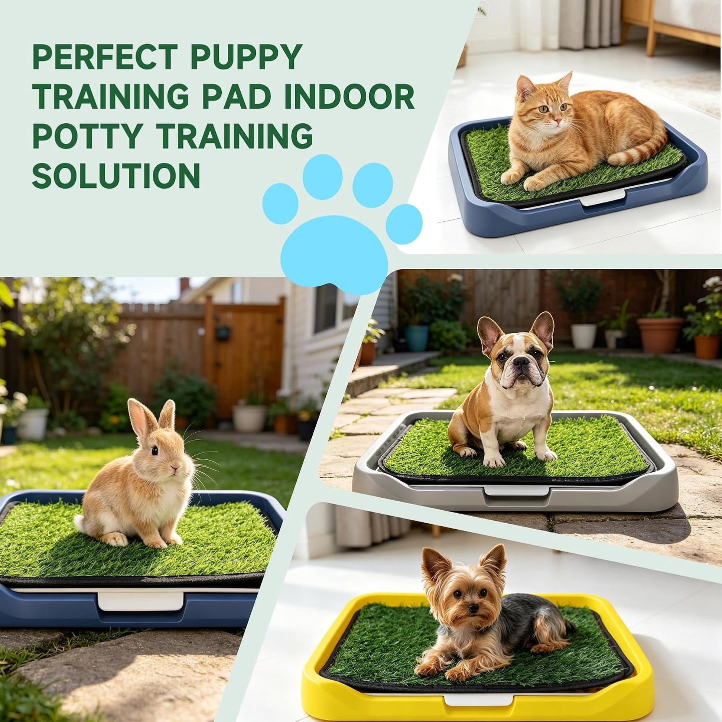 2Pack 18"x14" Artificial Dog Grass Potty Pad with Tray Woven Backing | Yellow Reusable Washable Pee Pad Holder, Portable Non-Slip Training Litter Box for Small Dogs Indoor Potty Training
