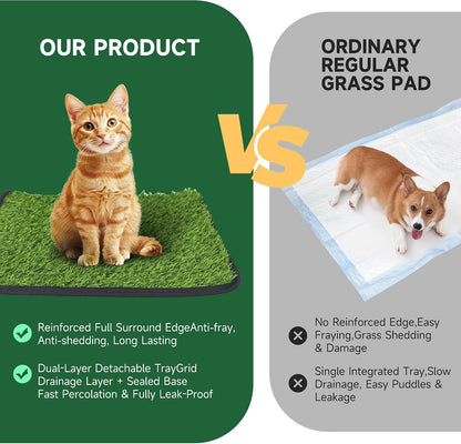 2Pack 18"x14" Artificial Dog Grass Potty Pad with Tray Woven Backing | Yellow Reusable Washable Pee Pad Holder, Portable Non-Slip Training Litter Box for Small Dogs Indoor Potty Training