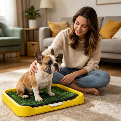 2Pack 18"x14" Artificial Dog Grass Potty Pad with Tray Woven Backing | Yellow Reusable Washable Pee Pad Holder, Portable Non-Slip Training Litter Box for Small Dogs Indoor Potty Training