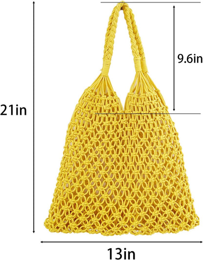 Cotton Rope Travel Beach Fishing Net Handbag Shopping Woven Shoulder Bag for Women