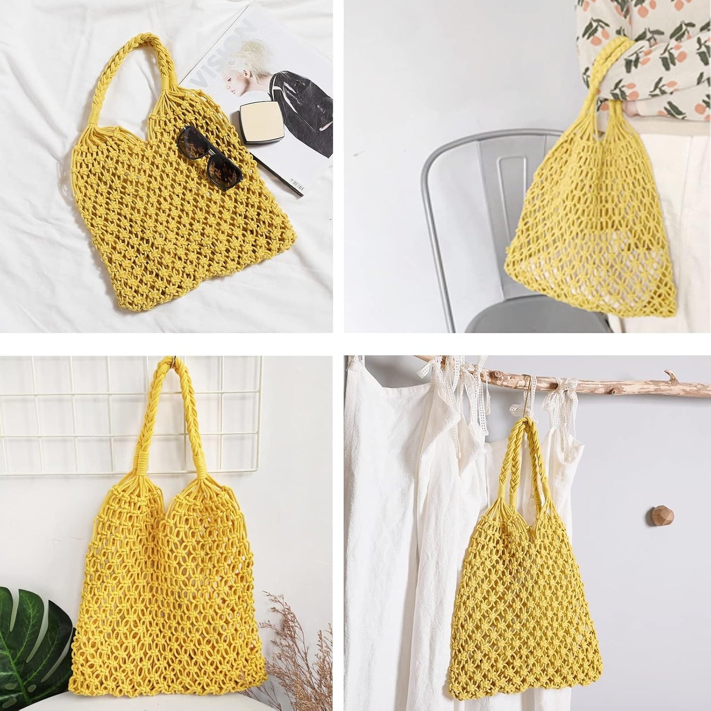 Cotton Rope Travel Beach Fishing Net Handbag Shopping Woven Shoulder Bag for Women
