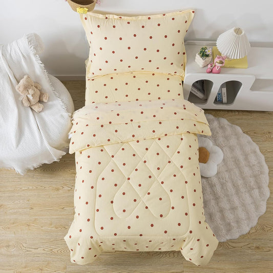 Polka Dots Yellow Toddler Bedding Set 4 Pieces Kids Comforter Set | Vintage Crib Comforter Set, Includes Comforter, Fitted Sheet, Flat Sheet & Pillowsham, Polka Dots Nursery Toddler Bedding
