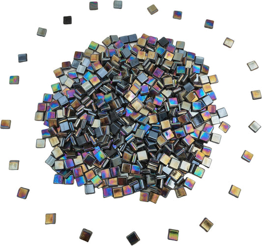500g/1.1LB Iridescent Ice Jade Glass Mosaic Tiles, 560 Pieces, 2/5 Inch Square Stained Mosaic Tiles for DIY Crafts, Home/Outdoor Mosaic Decoration (Yellow-IA98)