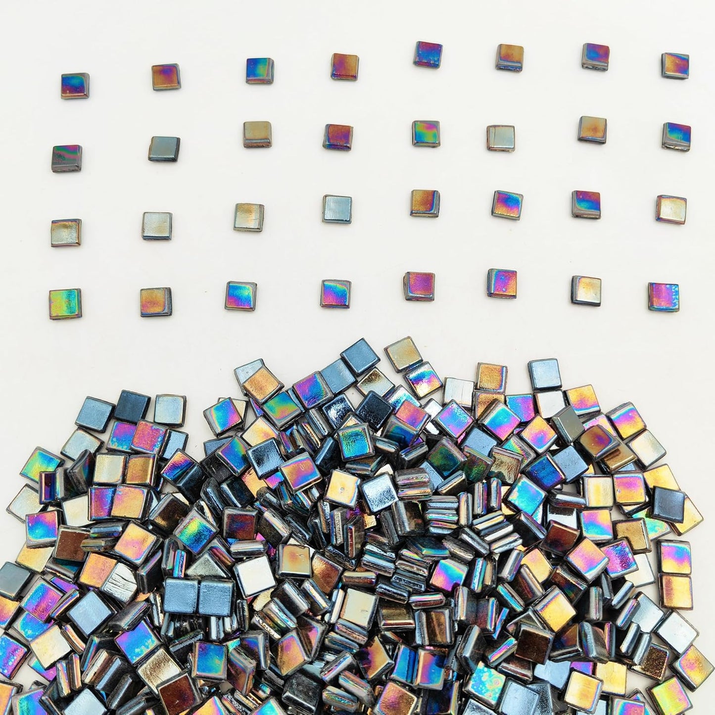 500g/1.1LB Iridescent Ice Jade Glass Mosaic Tiles, 560 Pieces, 2/5 Inch Square Stained Mosaic Tiles for DIY Crafts, Home/Outdoor Mosaic Decoration (Yellow-IA98)