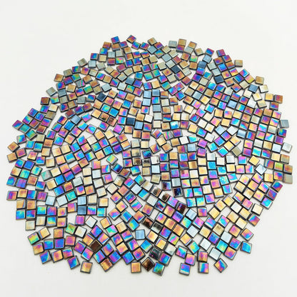 500g/1.1LB Iridescent Ice Jade Glass Mosaic Tiles, 560 Pieces, 2/5 Inch Square Stained Mosaic Tiles for DIY Crafts, Home/Outdoor Mosaic Decoration (Yellow-IA98)