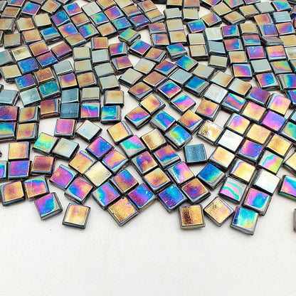 500g/1.1LB Iridescent Ice Jade Glass Mosaic Tiles, 560 Pieces, 2/5 Inch Square Stained Mosaic Tiles for DIY Crafts, Home/Outdoor Mosaic Decoration (Yellow-IA98)