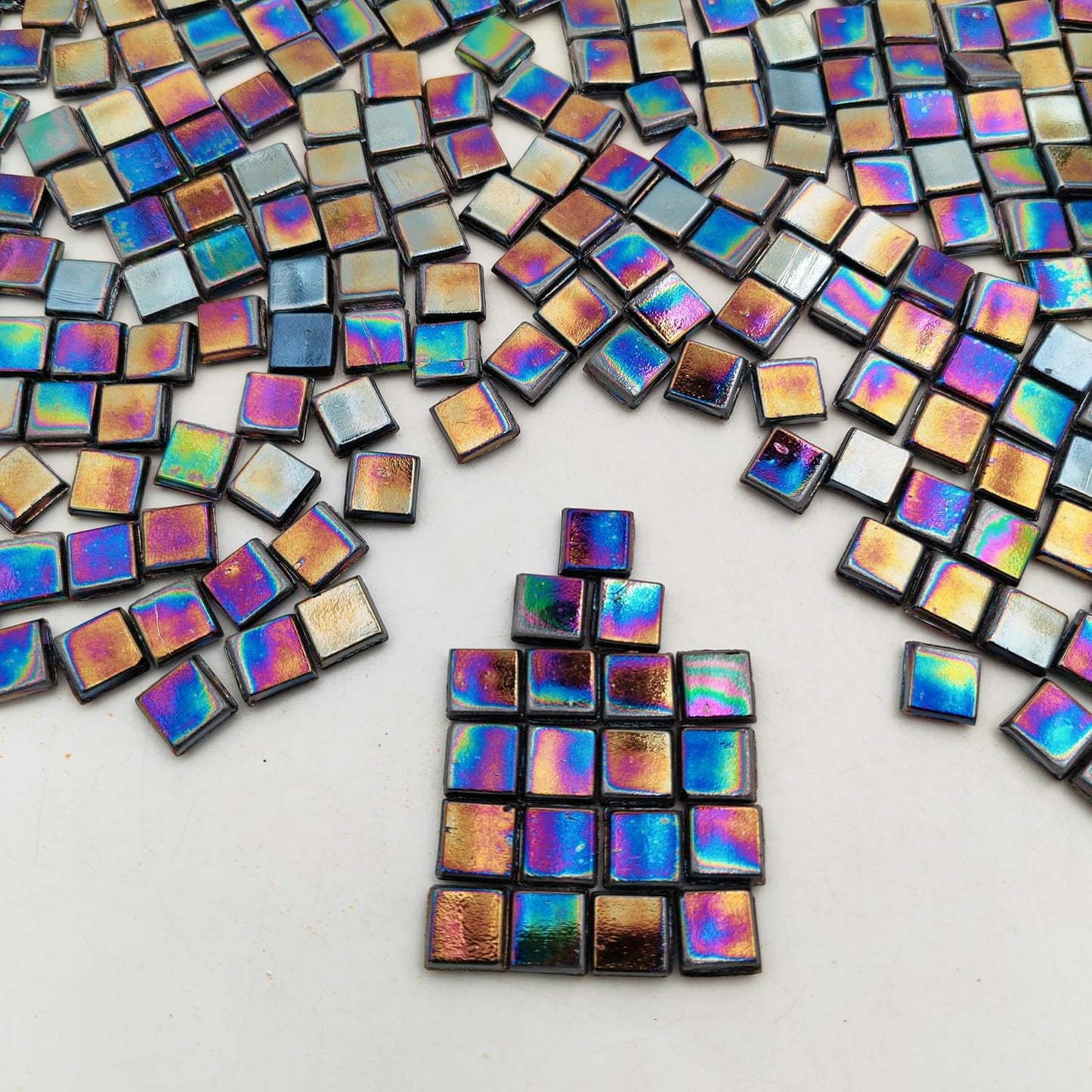 500g/1.1LB Iridescent Ice Jade Glass Mosaic Tiles, 560 Pieces, 2/5 Inch Square Stained Mosaic Tiles for DIY Crafts, Home/Outdoor Mosaic Decoration (Yellow-IA98)