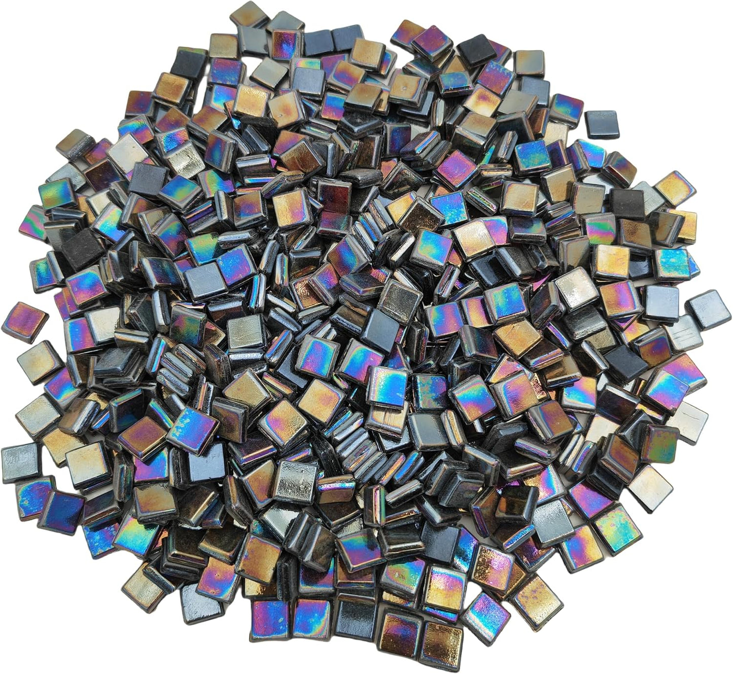 500g/1.1LB Iridescent Ice Jade Glass Mosaic Tiles, 560 Pieces, 2/5 Inch Square Stained Mosaic Tiles for DIY Crafts, Home/Outdoor Mosaic Decoration (Yellow-IA98)