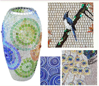 500g/1.1LB Iridescent Ice Jade Glass Mosaic Tiles, 560 Pieces, 2/5 Inch Square Stained Mosaic Tiles for DIY Crafts, Home/Outdoor Mosaic Decoration (Yellow-IA98)