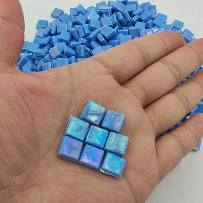 500g/1.1LB Iridescent Ice Jade Glass Mosaic Tiles, 560 Pieces, 2/5 Inch Square Stained Mosaic Tiles for DIY Crafts, Home/Outdoor Mosaic Decoration (Yellow-IA98)
