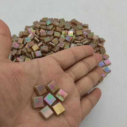 500g/1.1LB Iridescent Ice Jade Glass Mosaic Tiles, 560 Pieces, 2/5 Inch Square Stained Mosaic Tiles for DIY Crafts, Home/Outdoor Mosaic Decoration (Yellow-IA98)