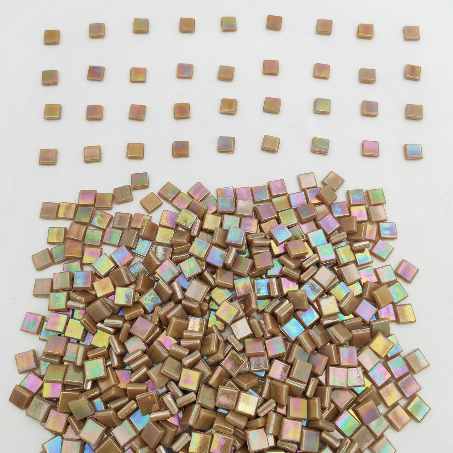 500g/1.1LB Iridescent Ice Jade Glass Mosaic Tiles, 560 Pieces, 2/5 Inch Square Stained Mosaic Tiles for DIY Crafts, Home/Outdoor Mosaic Decoration (Yellow-IA98)