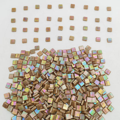 500g/1.1LB Iridescent Ice Jade Glass Mosaic Tiles, 560 Pieces, 2/5 Inch Square Stained Mosaic Tiles for DIY Crafts, Home/Outdoor Mosaic Decoration (Yellow-IA98)