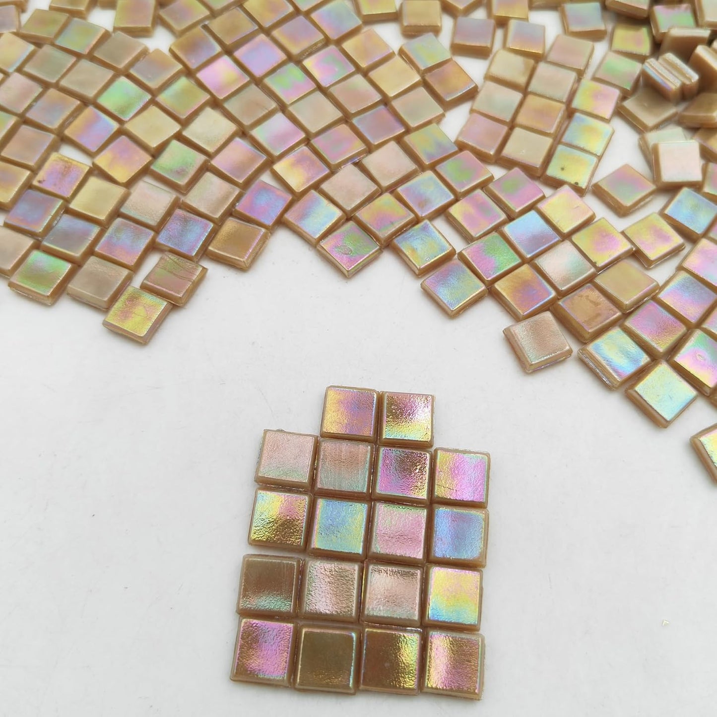500g/1.1LB Iridescent Ice Jade Glass Mosaic Tiles, 560 Pieces, 2/5 Inch Square Stained Mosaic Tiles for DIY Crafts, Home/Outdoor Mosaic Decoration (Yellow-IA98)