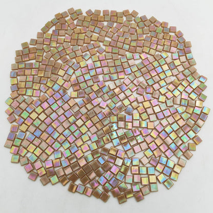 500g/1.1LB Iridescent Ice Jade Glass Mosaic Tiles, 560 Pieces, 2/5 Inch Square Stained Mosaic Tiles for DIY Crafts, Home/Outdoor Mosaic Decoration (Yellow-IA98)