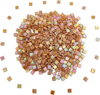 500g/1.1LB Iridescent Ice Jade Glass Mosaic Tiles, 560 Pieces, 2/5 Inch Square Stained Mosaic Tiles for DIY Crafts, Home/Outdoor Mosaic Decoration (Yellow-IA98)