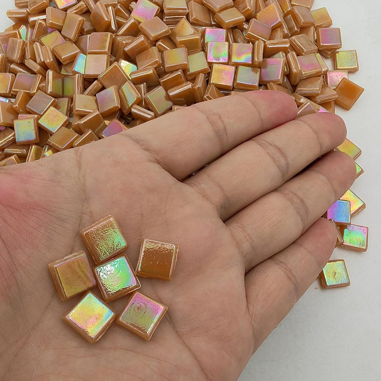 500g/1.1LB Iridescent Ice Jade Glass Mosaic Tiles, 560 Pieces, 2/5 Inch Square Stained Mosaic Tiles for DIY Crafts, Home/Outdoor Mosaic Decoration (Yellow-IA98)