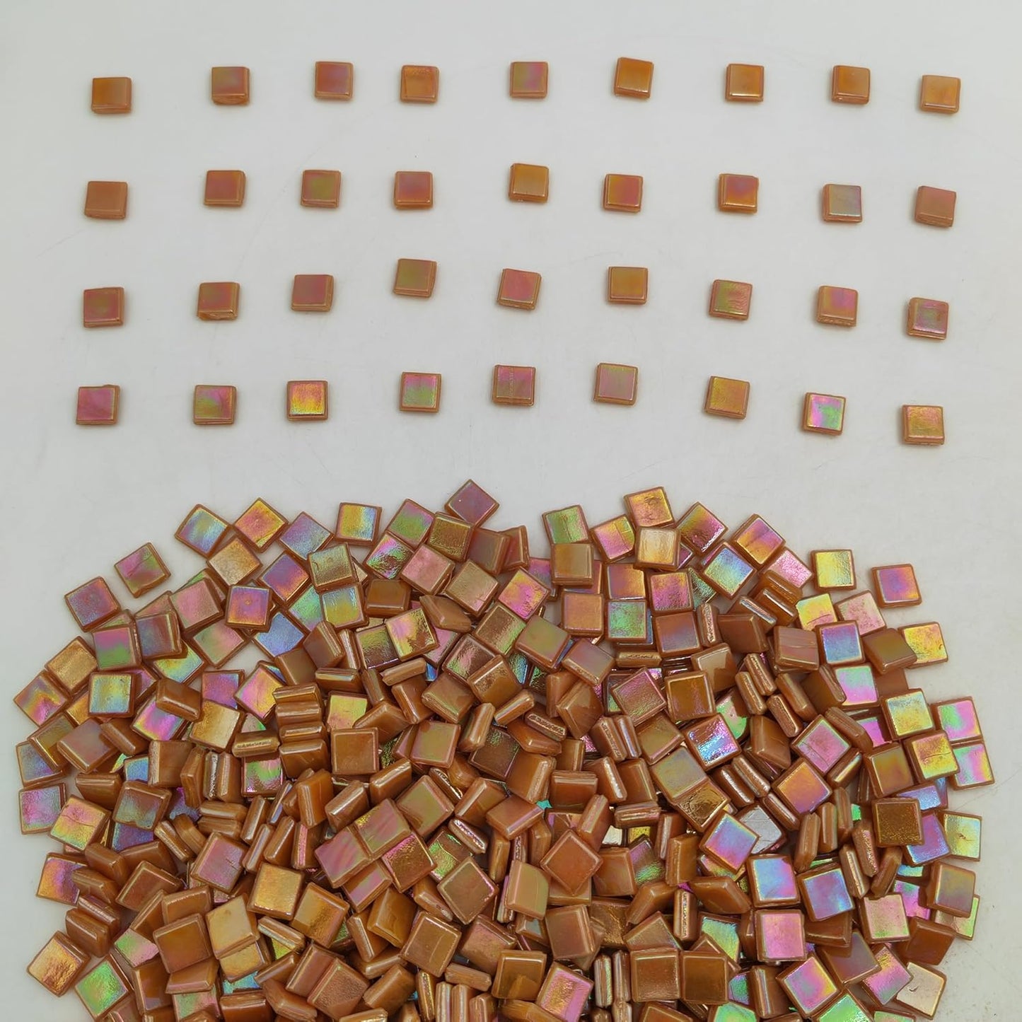 500g/1.1LB Iridescent Ice Jade Glass Mosaic Tiles, 560 Pieces, 2/5 Inch Square Stained Mosaic Tiles for DIY Crafts, Home/Outdoor Mosaic Decoration (Yellow-IA98)