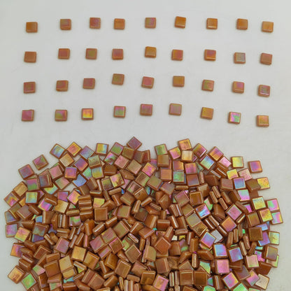 500g/1.1LB Iridescent Ice Jade Glass Mosaic Tiles, 560 Pieces, 2/5 Inch Square Stained Mosaic Tiles for DIY Crafts, Home/Outdoor Mosaic Decoration (Yellow-IA98)