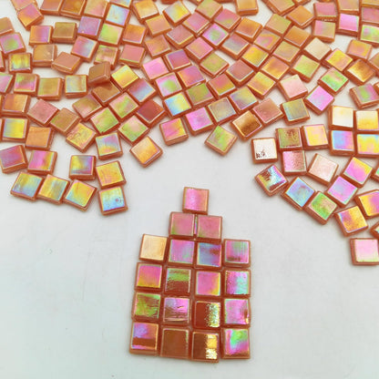 500g/1.1LB Iridescent Ice Jade Glass Mosaic Tiles, 560 Pieces, 2/5 Inch Square Stained Mosaic Tiles for DIY Crafts, Home/Outdoor Mosaic Decoration (Yellow-IA98)
