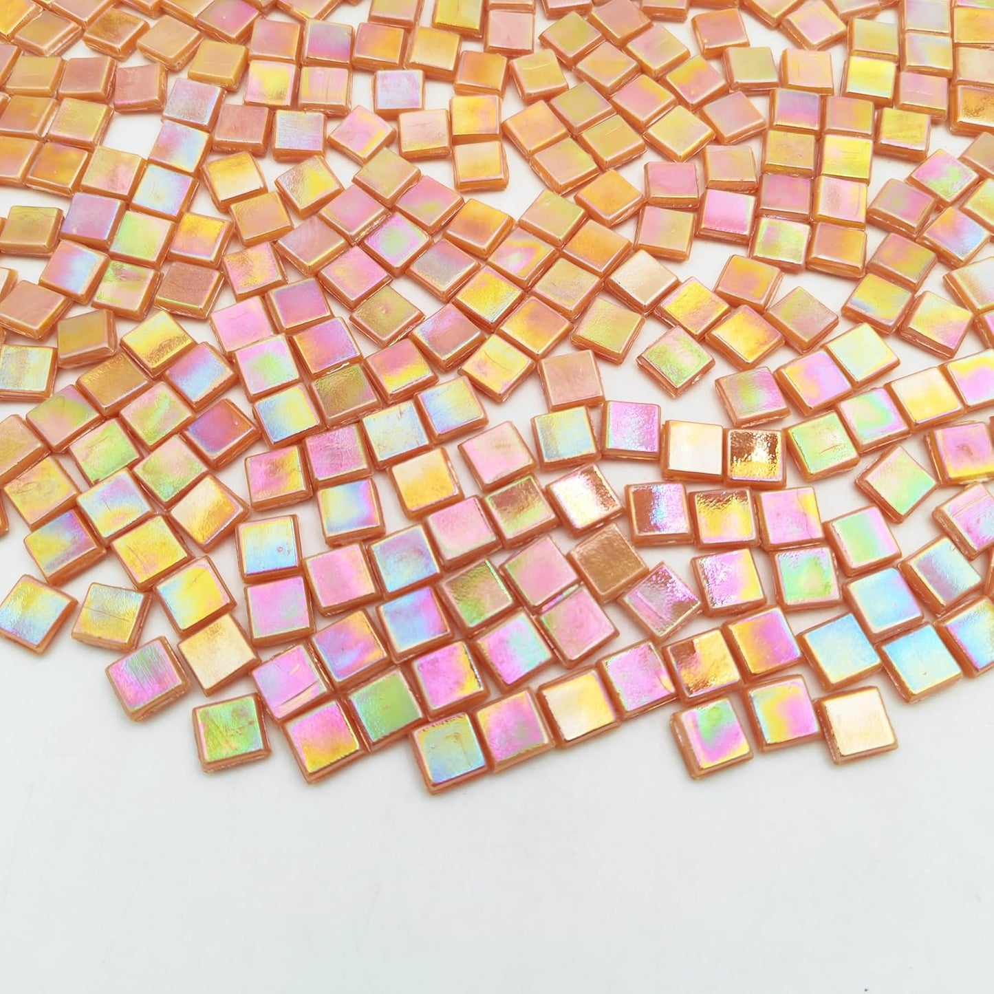 500g/1.1LB Iridescent Ice Jade Glass Mosaic Tiles, 560 Pieces, 2/5 Inch Square Stained Mosaic Tiles for DIY Crafts, Home/Outdoor Mosaic Decoration (Yellow-IA98)