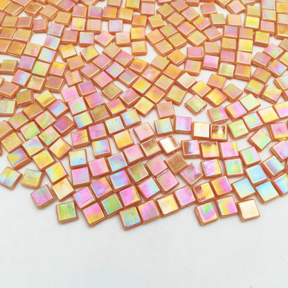 500g/1.1LB Iridescent Ice Jade Glass Mosaic Tiles, 560 Pieces, 2/5 Inch Square Stained Mosaic Tiles for DIY Crafts, Home/Outdoor Mosaic Decoration (Yellow-IA98)