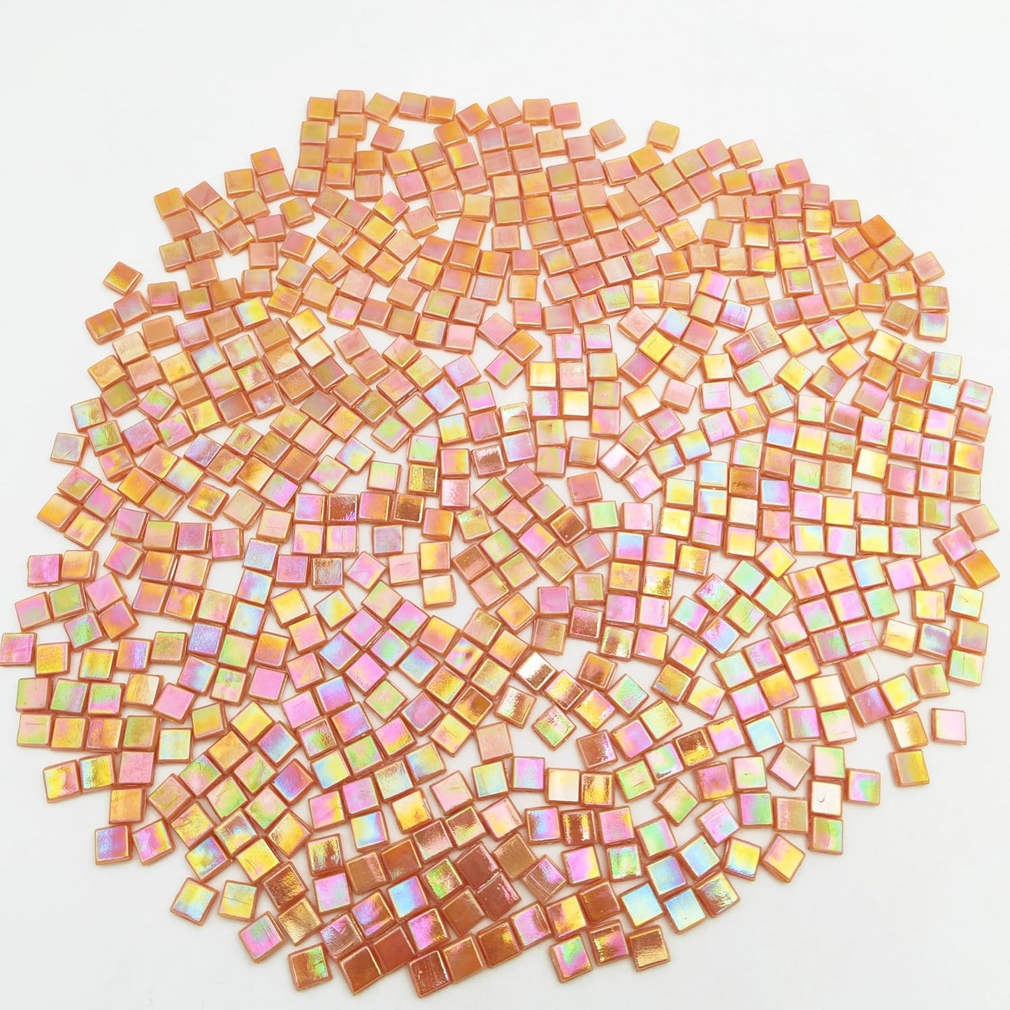 500g/1.1LB Iridescent Ice Jade Glass Mosaic Tiles, 560 Pieces, 2/5 Inch Square Stained Mosaic Tiles for DIY Crafts, Home/Outdoor Mosaic Decoration (Yellow-IA98)
