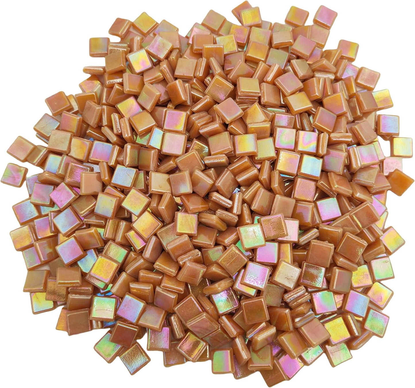 500g/1.1LB Iridescent Ice Jade Glass Mosaic Tiles, 560 Pieces, 2/5 Inch Square Stained Mosaic Tiles for DIY Crafts, Home/Outdoor Mosaic Decoration (Yellow-IA98)