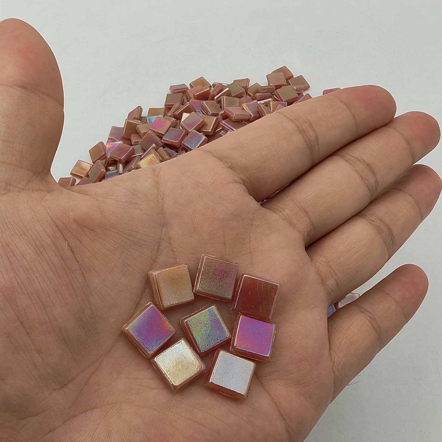 500g/1.1LB Iridescent Ice Jade Glass Mosaic Tiles, 560 Pieces, 2/5 Inch Square Stained Mosaic Tiles for DIY Crafts, Home/Outdoor Mosaic Decoration (Yellow-IA98)