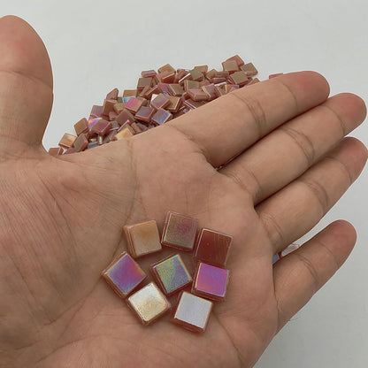 500g/1.1LB Iridescent Ice Jade Glass Mosaic Tiles, 560 Pieces, 2/5 Inch Square Stained Mosaic Tiles for DIY Crafts, Home/Outdoor Mosaic Decoration (Yellow-IA98)