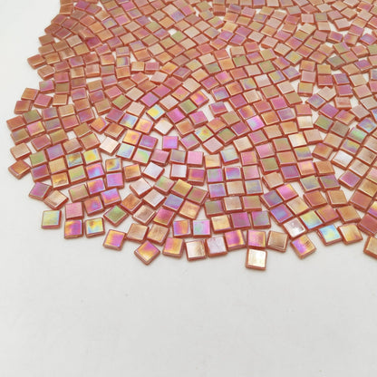 500g/1.1LB Iridescent Ice Jade Glass Mosaic Tiles, 560 Pieces, 2/5 Inch Square Stained Mosaic Tiles for DIY Crafts, Home/Outdoor Mosaic Decoration (Yellow-IA98)