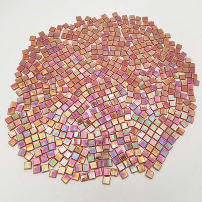 500g/1.1LB Iridescent Ice Jade Glass Mosaic Tiles, 560 Pieces, 2/5 Inch Square Stained Mosaic Tiles for DIY Crafts, Home/Outdoor Mosaic Decoration (Yellow-IA98)
